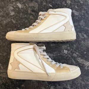 White and Tan High-Top ShuShop Sneakers